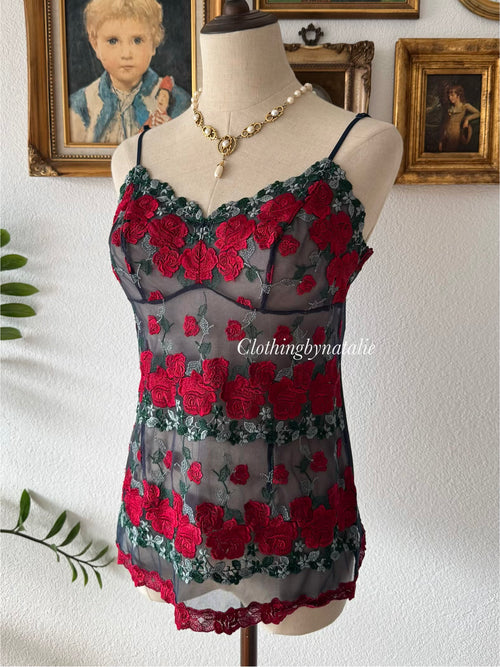 Embroidery Rose Mesh Cami size S/small M