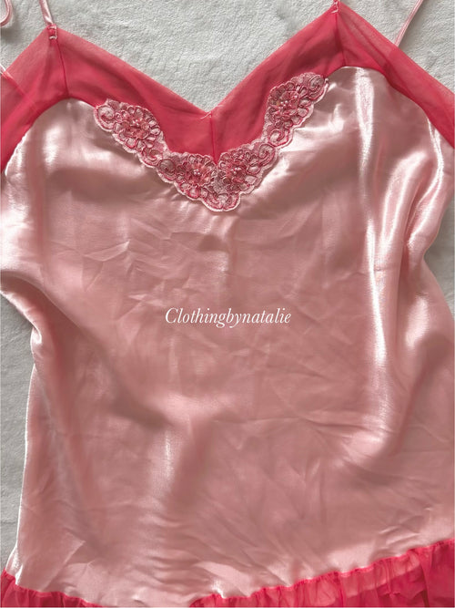 Vintage Pink Satin Babydoll Size M/small L