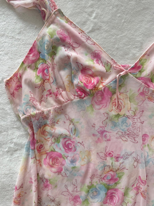 Pink Floral Mesh Slip Size M