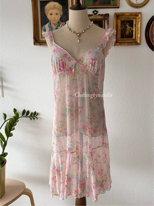 Pink Floral Mesh Slip Size M