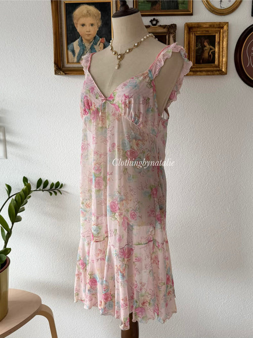 Pink Floral Mesh Slip Size M