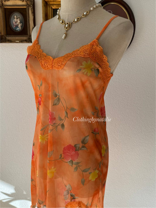 Floral Orange Mesh Slip Size S