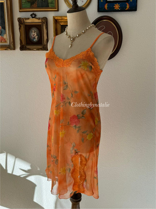 Floral Orange Mesh Slip Size S