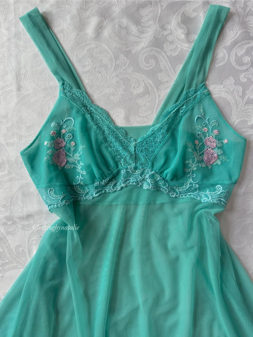Green Mesh Floral Babydoll (S/M)