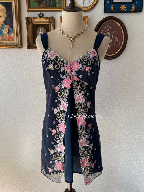 Floral Navy Nylon Mini Dress Size S
