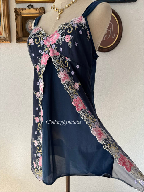 Floral Navy Nylon Mini Dress Size S