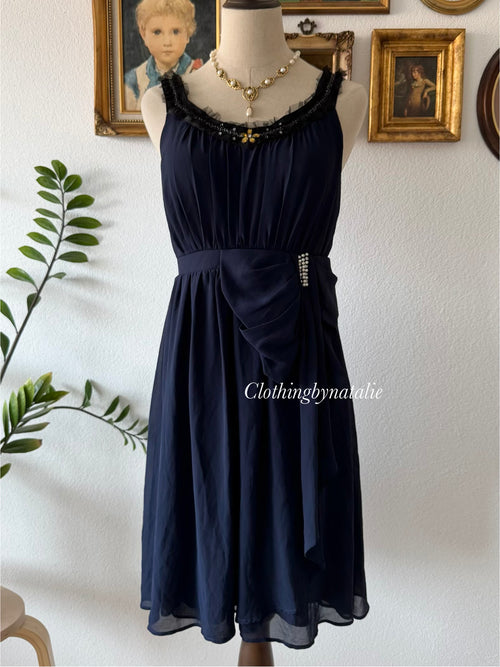 Whimsical Navy Babydoll Dress Size M