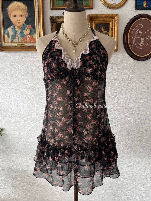Black Floral Chiffon Babydoll Size M