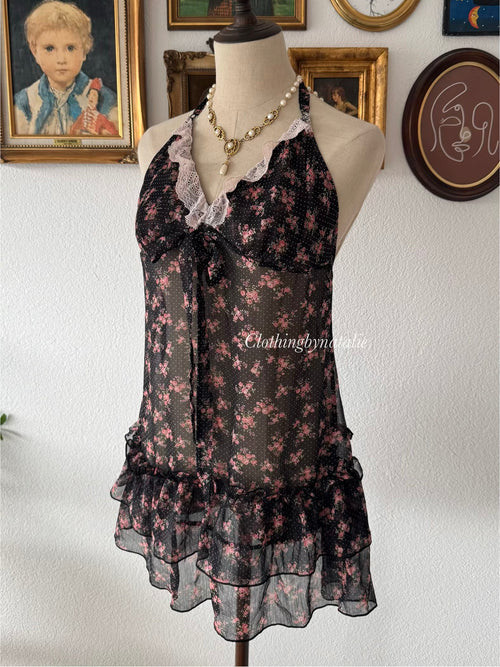 Black Floral Chiffon Babydoll Size M