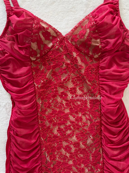 Red Lace Jersey Bodycon Size S