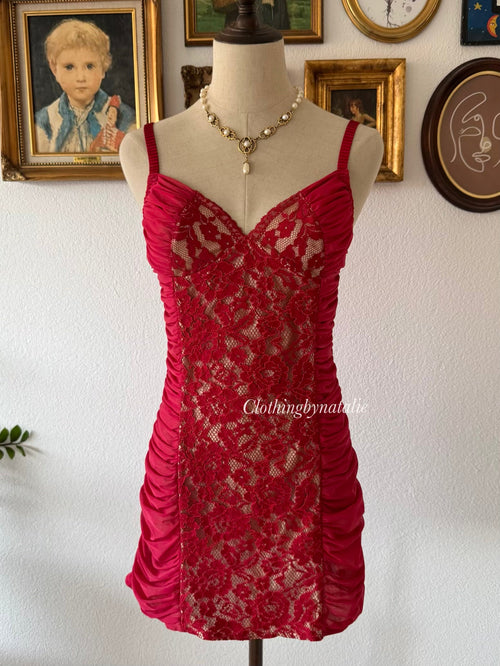 Red Lace Jersey Bodycon Size S