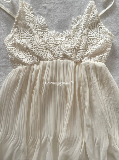 Y2K Cream Pleated Chiffon Babydoll Size S