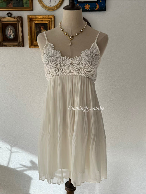 Y2K Cream Pleated Chiffon Babydoll Size S