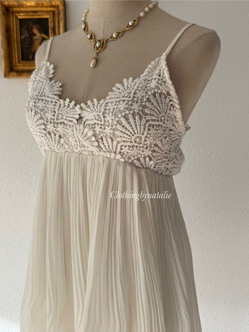 Y2K Cream Pleated Chiffon Babydoll Size S