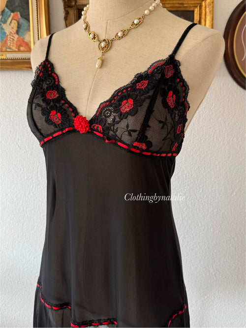 Whimsical Black Mesh Slip Size S