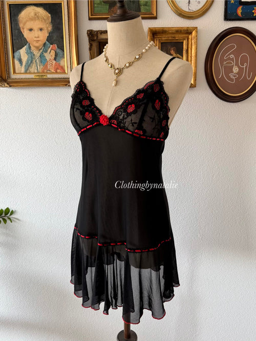 Whimsical Black Mesh Slip Size S