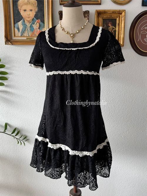 Cute Black Knit Babydoll Dress Size S