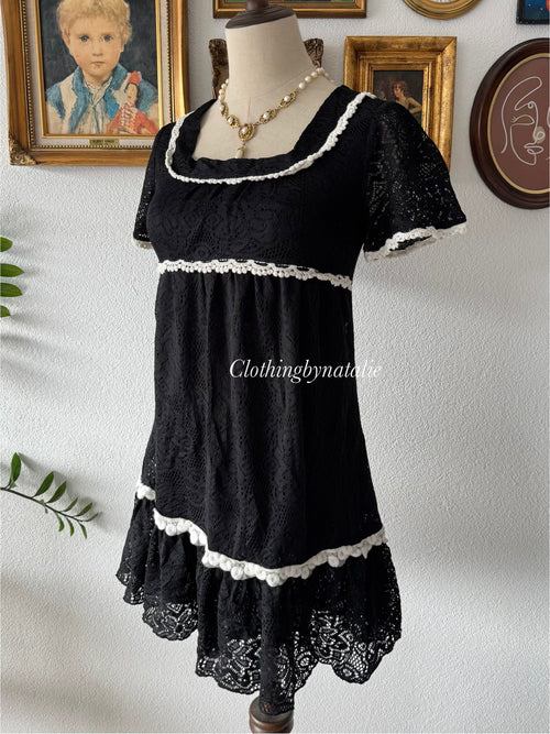 Cute Black Knit Babydoll Dress Size S