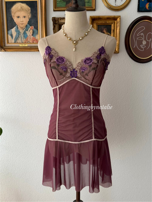Dark Purple Mesh Slip Dress Size S