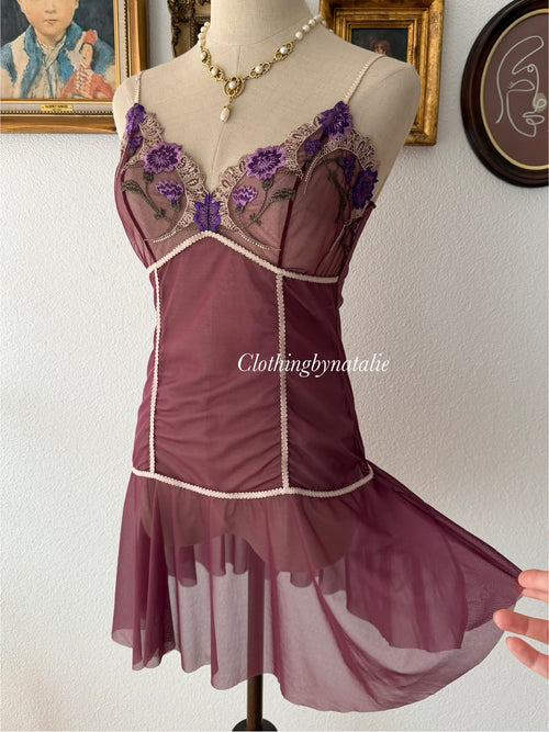 Dark Purple Mesh Slip Dress Size S