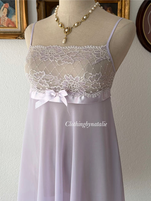 Sheer Purple Chiffon Lace Babydoll Size S