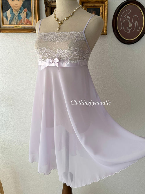 Sheer Purple Chiffon Lace Babydoll Size S