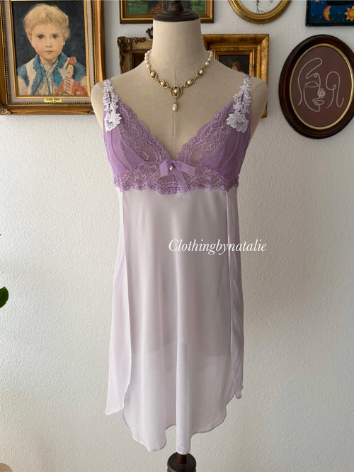 Romantic Lila Lace Chiffon Slip Dress Size S