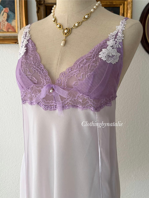 Romantic Lila Lace Chiffon Slip Dress Size S