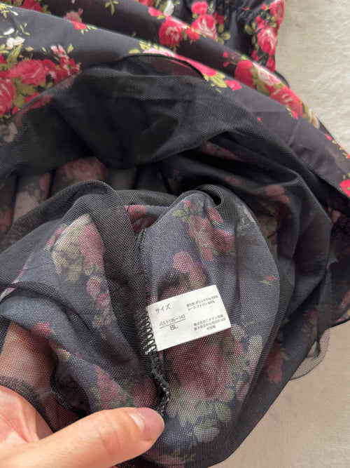 Japanese Black Floral Chiffon Babydoll Size XL