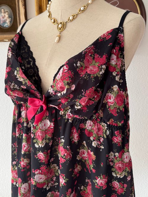 Japanese Black Floral Chiffon Babydoll Size XL