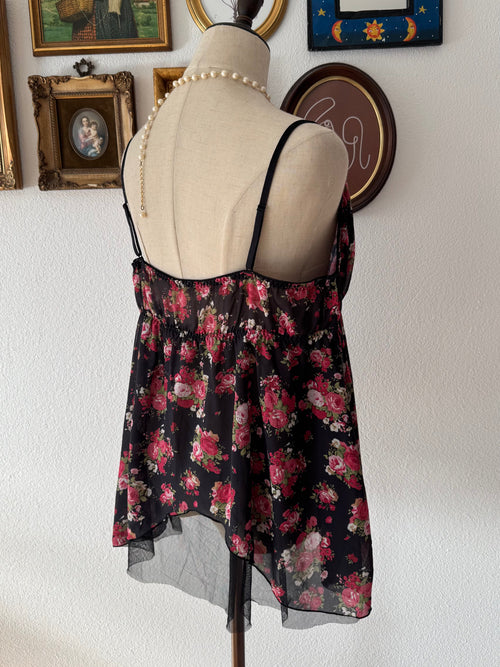 Japanese Black Floral Chiffon Babydoll Size XL