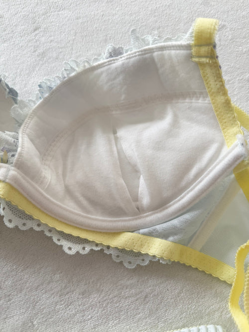 Japanese Blue Floral Lingerie Set Size 75B (Pre-order other sizes in description)