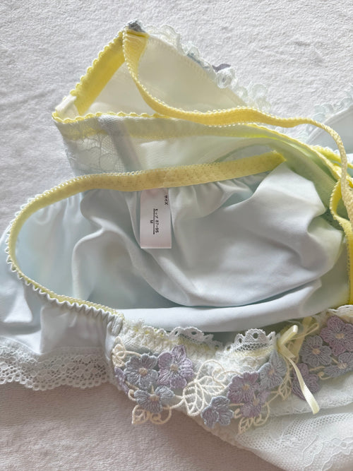 Japanese Blue Floral Lingerie Set Size 75B (Pre-order other sizes in description)
