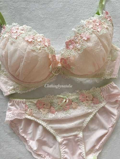 Japanese Pink Floral Lingerie Set Size 80B (Pre-order other sizes in description)