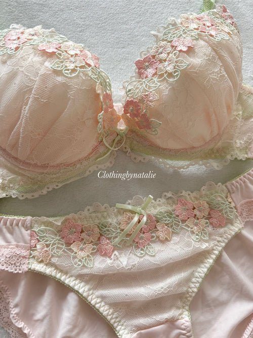 Japanese Pink Floral Lingerie Set Size 80B (Pre-order other sizes in description)