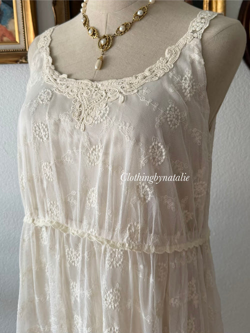 Cream Lace Nylon Babydoll size M