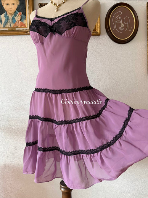 Black Purple Chiffon Babydoll Size S