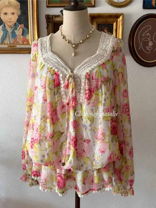 Y2K Pink Floral Babydoll size M