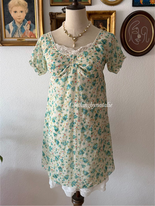 Green Floral Chiffon Babydoll Dress size S