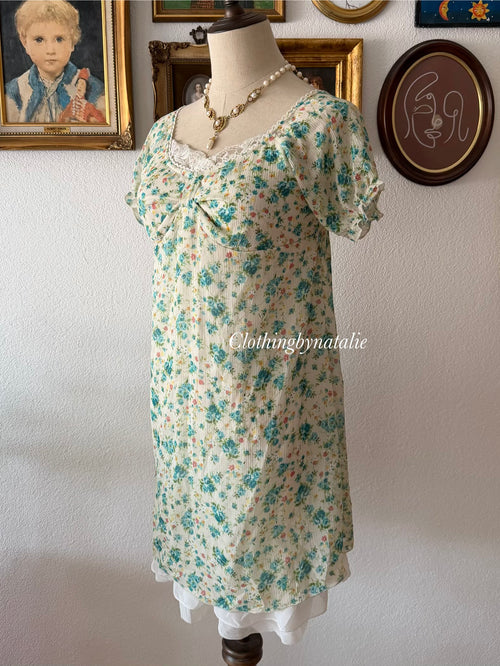 Green Floral Chiffon Babydoll Dress size S