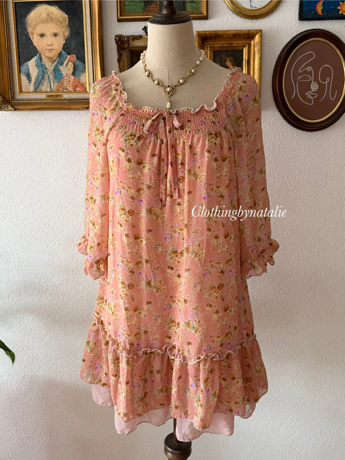 Orange Floral Chiffon Babydoll Dress size S/M