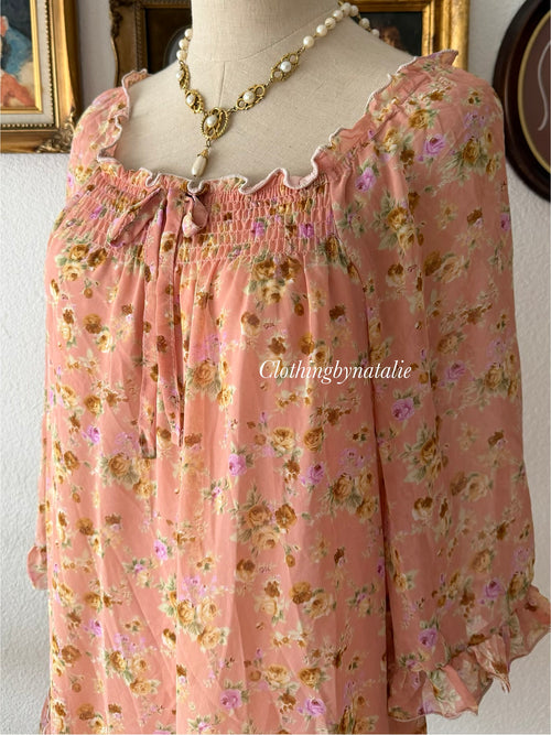 Orange Floral Chiffon Babydoll Dress size S/M