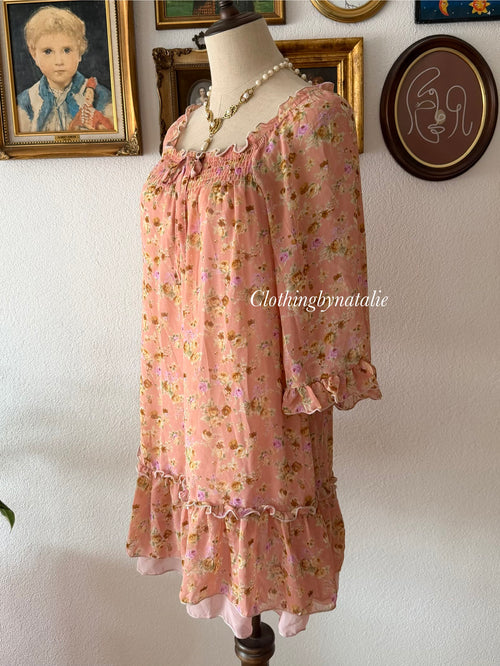 Orange Floral Chiffon Babydoll Dress size S/M