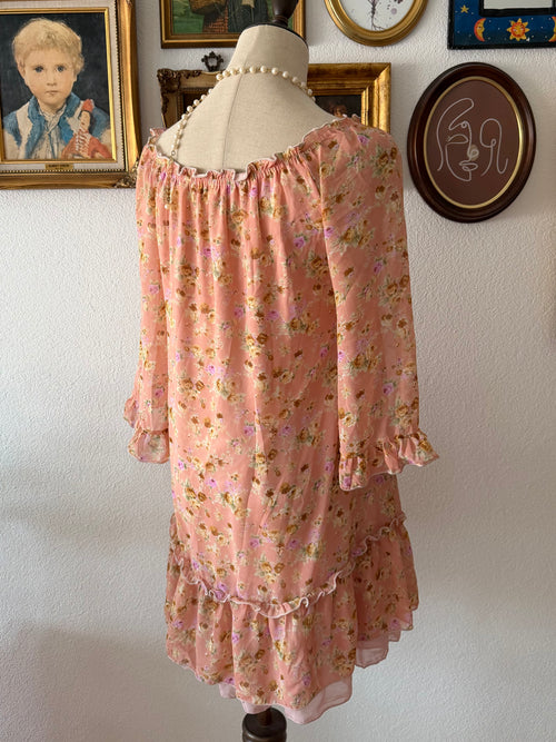 Orange Floral Chiffon Babydoll Dress size S/M