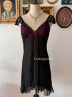 Black Purple Lace Slip Size M