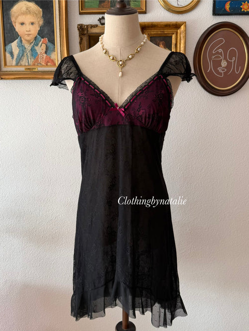 Black Purple Lace Slip Size M