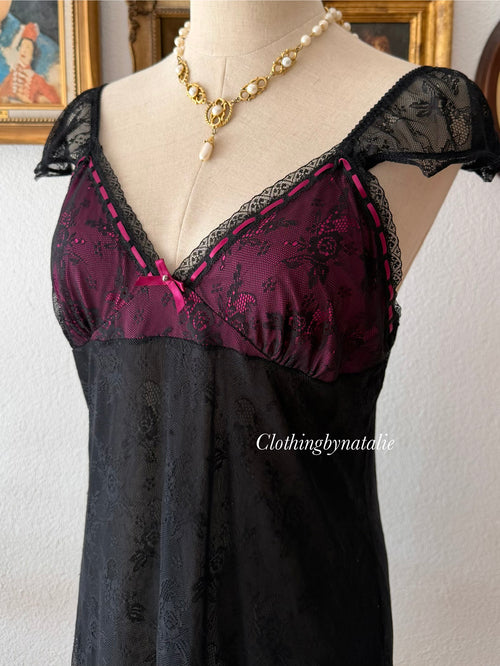 Black Purple Lace Slip Size M