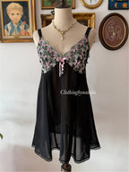Black Embroidery Chiffon Slip size M