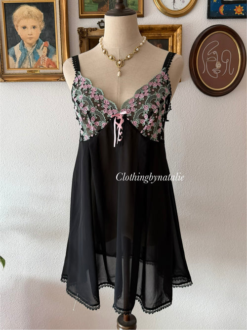 Black Embroidery Chiffon Slip size M