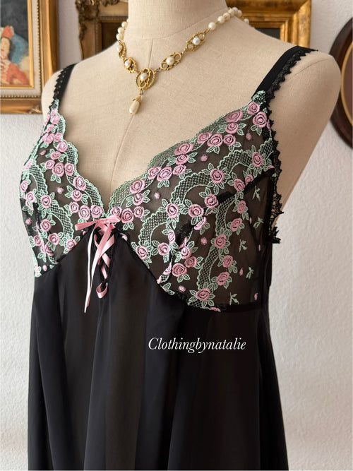 Black Embroidery Chiffon Slip size M